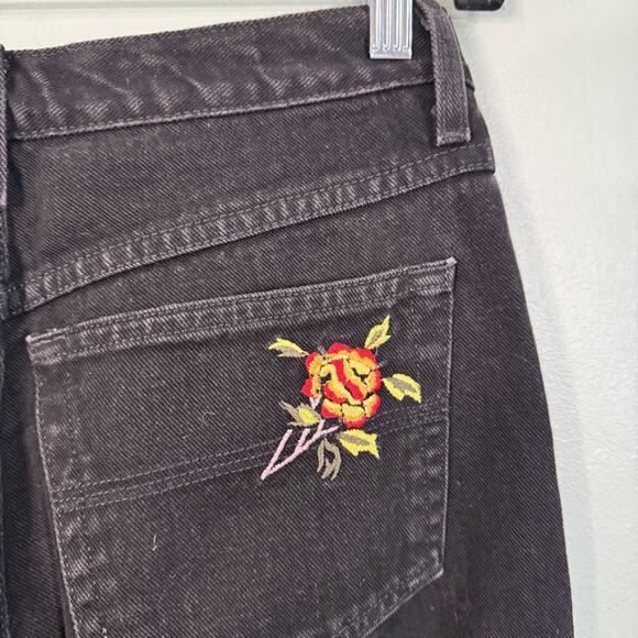 EXPRESS Vintage Jeans Womens 5/6 Y2K Floral Embroidered Mid Rise Flare Black USA - Picture 7 of 8